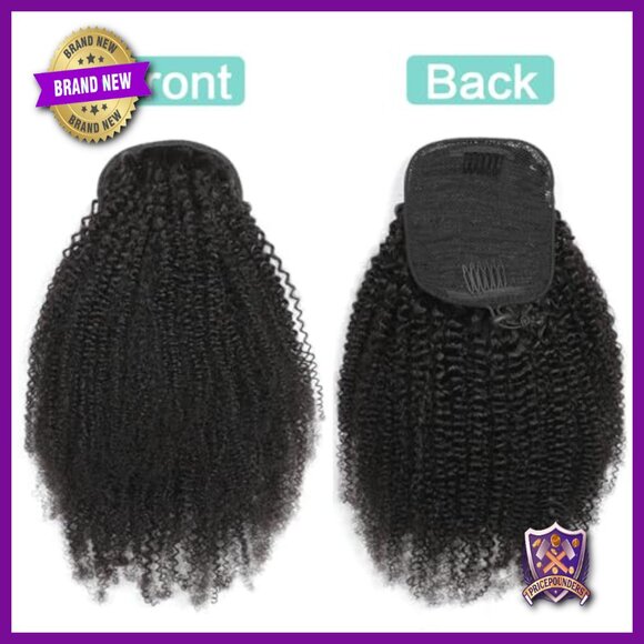 24 Inch Human Hair Drawstring Ponytail Extension Afro Kinky Curly Clip In main image 4